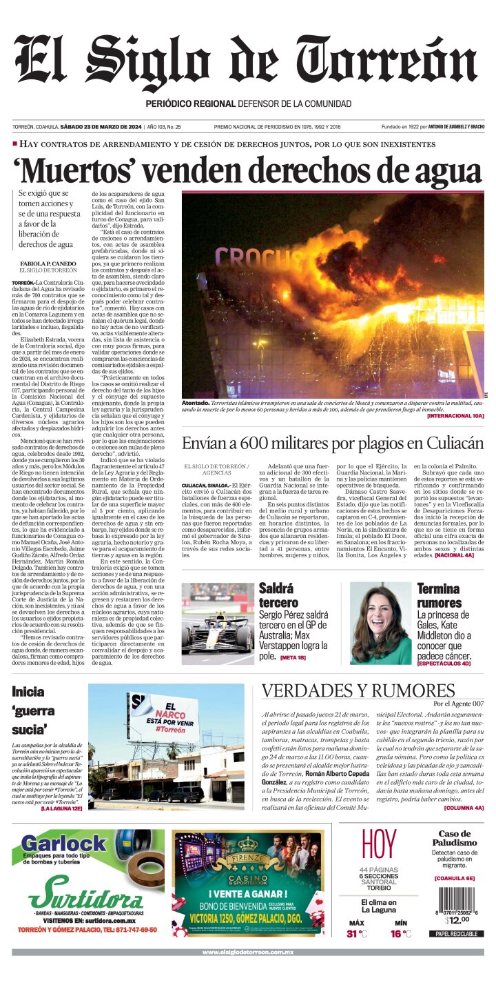 Edición impresa de El Siglo de Torreón, domingo 28 de abril de 2024